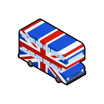 Double decker bus UK flag Concept. United Kingdom Landmark sign. Vector illus Stock Illustration