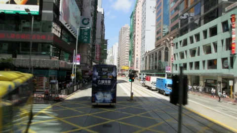 Double-Decker Bus View of Central District, Hong Kong Island Stockbeeldmateriaal 330608335