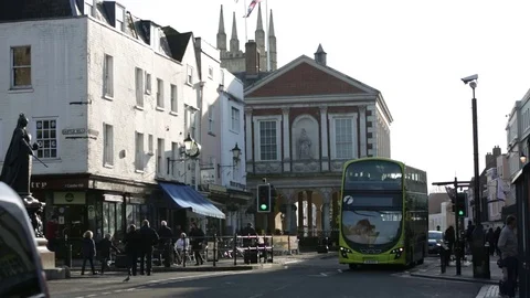 Double decker bus on Windsor - high street Stock Footage 70523079