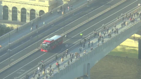 Double Decker Buses London Bridge Rush Hour Stock Footage 177006830