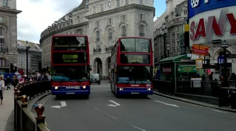 Double Decker Buses, Piccadilly Circus Stock Footage 10809393