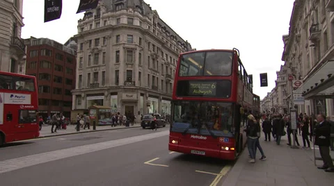 Double decker busses on Regent Street, London Stock Footage 39227633
