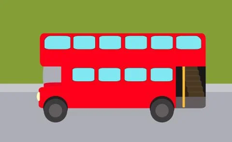 Double-decker flat, red bus  on the background of street Stock Illustration