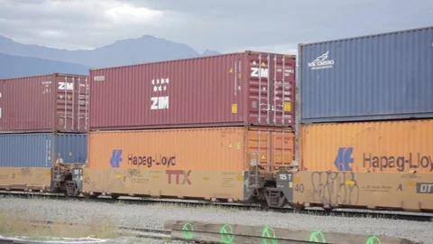 Double Decker Freight Train going by Mou... | Stock Video | Pond5