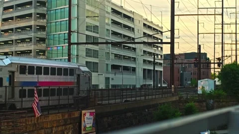 Double decker NJ Transit train leaving New Brunswick Train station Stock Footage 201152671