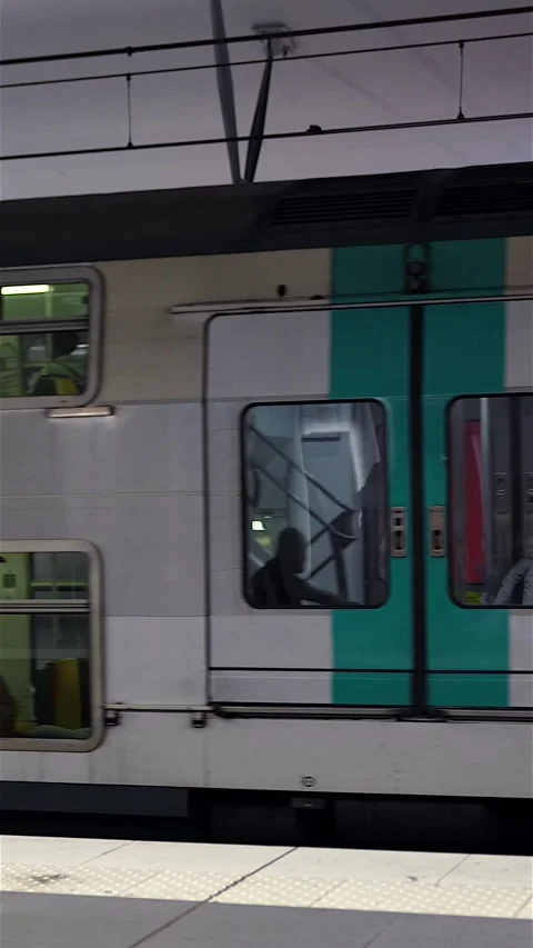 Double decker passenger train on platform on 4 June 2025 Paris. France Video stock 313177381