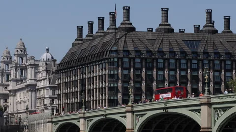 Double Decker Red Bus Passing Famous Westminster Bridge London England Sunny Day Video stock 41857534
