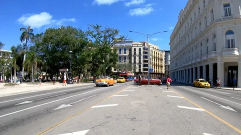 Double decker red tour bus in Havana Cuba Stock Footage 93040302