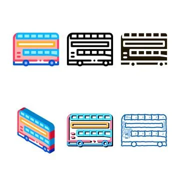 Double decker sightseeing bus icon vector outline variety Stock Illustration