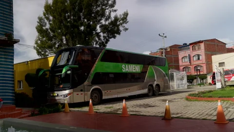 Double-decker Tour Bus, Luxury Coach Service In Copacabana Town, Bolivia. - Stock Footage 327481340