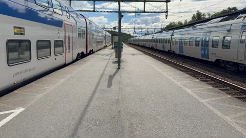 Double Decker Train Departing Marsta Railway Station Sweden Sept 5 2026 Stock Footage 344781683