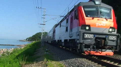 Double-decker train at very fast speed Stock Footage