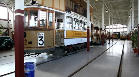 Double decker tram inside museum Video stock 42672222