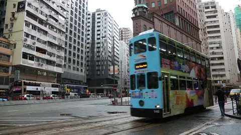 Double-decker tram on the Wan Chai Road, Hong Kong. Video stock 50669326