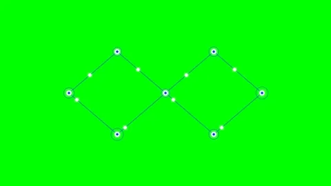 Double diamond geometric pattern with nodes on a bright green background Stock Footage 340902779