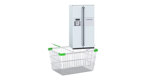 Double door fridge, refrigerator with side-by-side door system adding to shop Stock Footage 170198110