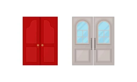 Double Door as Hinged Movable Barrier Used as Entrance in the Building Vector Stock Illustration