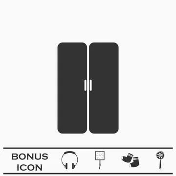 Double door icon flat Stock Illustration