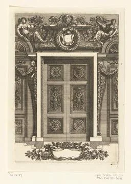 Double door with six panels; Scartaffii Overo Ornamenti. The middle panels... Stock Photos