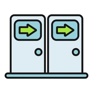 Double doors with arrows indicating entry and exit Stock Illustration