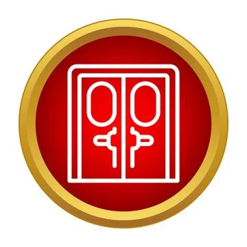 Double doors icon in golden frame button Stock Illustration