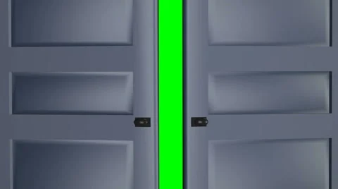 Double doors opening to a green screen Stock Footage