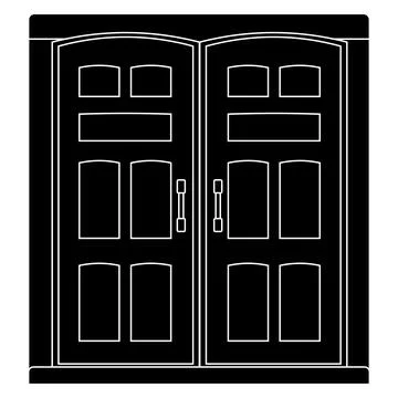 Double doors silhouette with door knobs isolated on white background. Clipart Stock Illustration