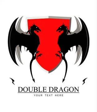 Double DRAGON and red shield Stock Illustration