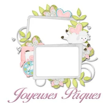 Double easter frame with flowers and sheep in pastel colors, happy easter  Illustrazione stock