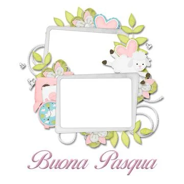 Double easter frame with flowers and sheep in pastel colors, happy easter  Illustrazione stock