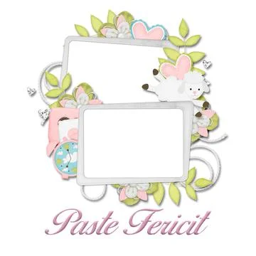 Double easter frame with flowers and sheep in pastel colors, happy easter  Illustrazione stock