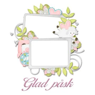 Double easter frame with flowers and sheep in pastel colors, happy easter  Illustrazione stock