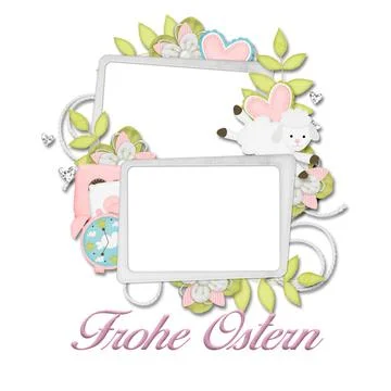Double easter frame with flowers and sheep in pastel colors, happy easter  Illustrazione stock