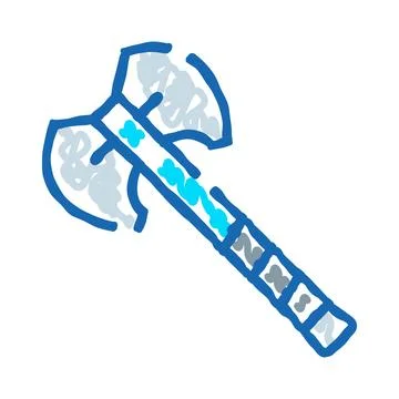 Double edged battle axe drawing blue icon Stock Illustration