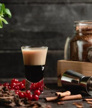 Double espresso with cranberry on the table Stock Photos