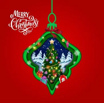 Double exposition, Christmas paper cut bauble Stock Illustration