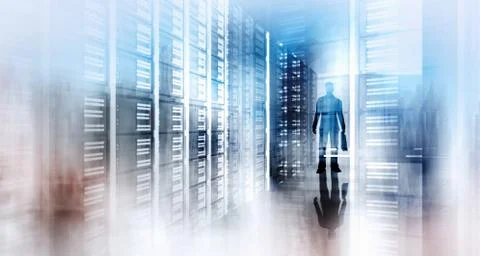 Double exposure of abstract image with technology server background 스톡 일러스트