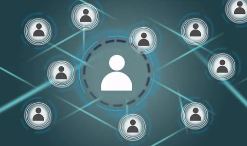 Double exposure of abstract virtual social network icons on modern corporate Stock Illustration