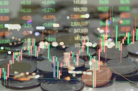 Double exposure of abstract virtual statistics data graphs stock market fin.. Stock Photos