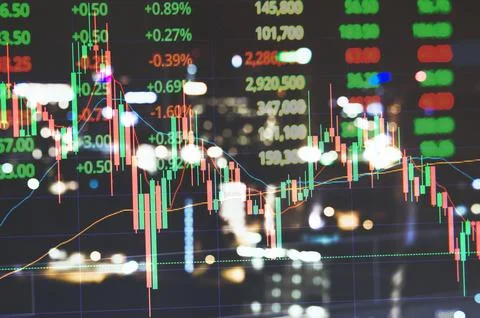 Double exposure of abstract virtual statistics data graphs stock market fin.. Stock Photos