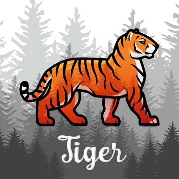 Double exposure Bengal Tiger in forest poster design. vector illustration on Stock Illustration