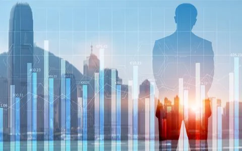 Double exposure blue chart financial graphs and diagrams Stock Illustration