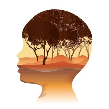Double Exposure Of Boy And Nature Stock Illustration