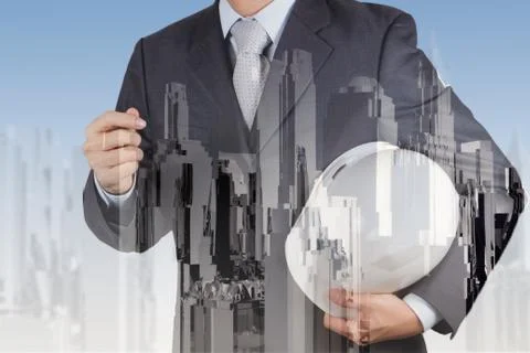 Double exposure of business engineer and abstract city Stock Illustration