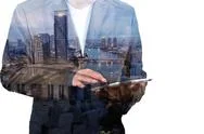 Double Exposure Of Businessman And City With Business Meeting Stock Photos
