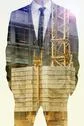 Double Exposure Of Businessman And Construction Site Stock Photos