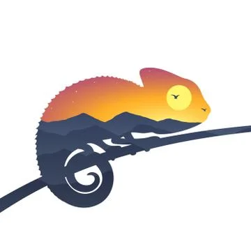 Double exposure chameleon Stock Illustration