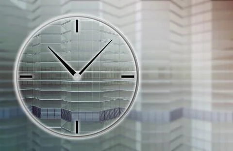 Double exposure of the clock and shine glass facade Stock Illustration