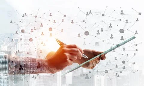 Double exposure concept of human resources management Stock Photos