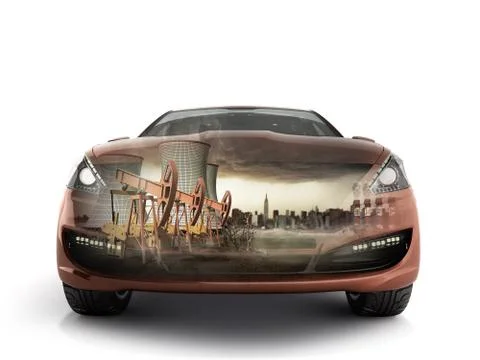 Double Exposure concept of pollution of the environment by the automotive ind Stock Illustration